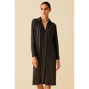Norma Kamali Long Sleeve Striped Shirt Dress Size Medium Classic Essential